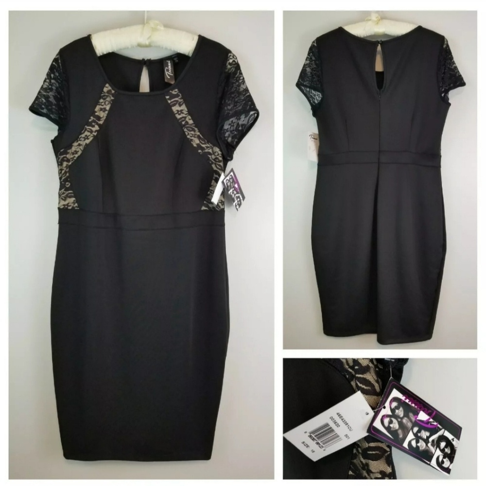 NWT Trixxi 18 Black Keyhole Back Cap Sleeve Dress